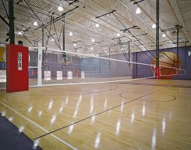 POWR-NET TRIPLE COURT OVERHEAD SUPPORTED FOLD-UP VOLLEYBALL SYSTEM W/O JUDGE'S STAND