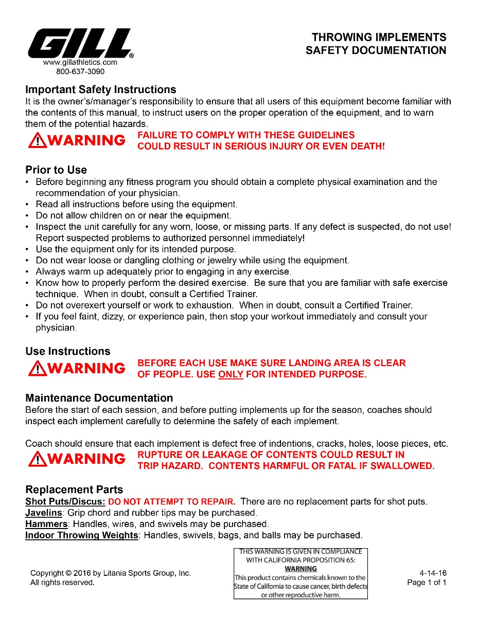 Throwing implement Safety Documentation